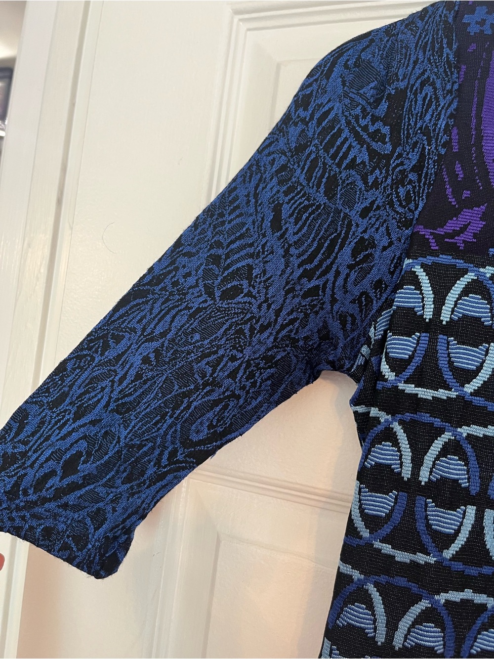 Desigual Blue Patterned Dress with Red Band and Embroidered Detailing - Picture 5 of 11